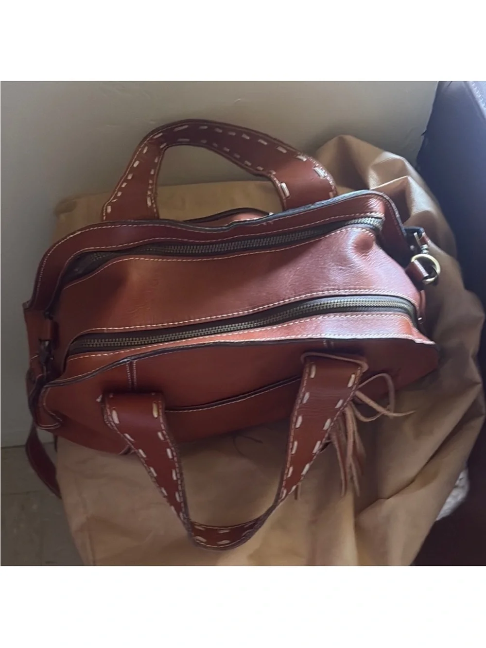 Patricia Nash rich brown Leather Tassel Satchel -
